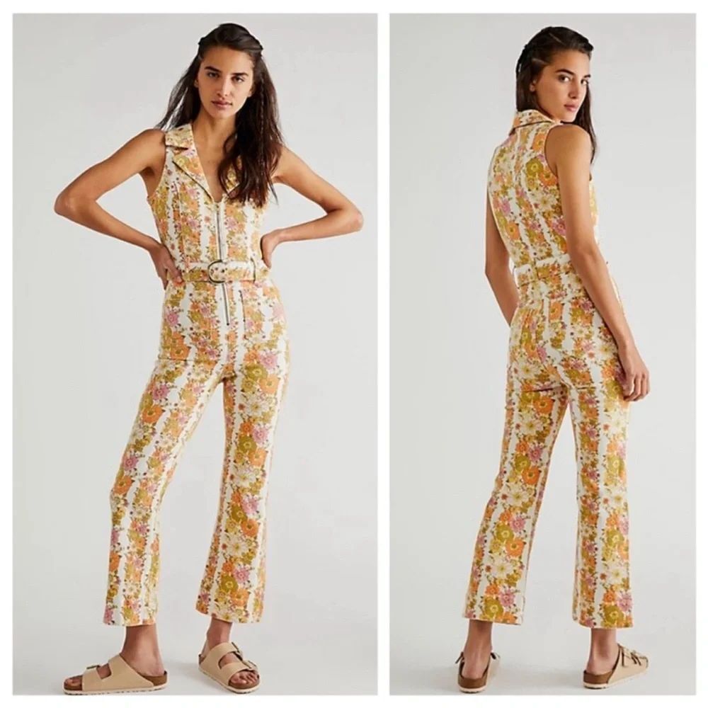 Show Me Your Mumu Jacksonville Floral Denim Jumpsuit in Groovy Blooms Flaw* XS